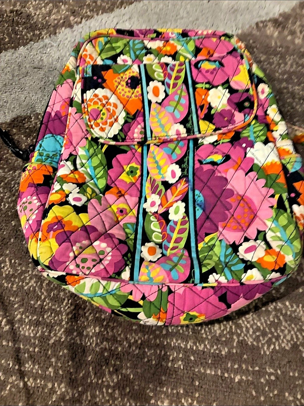Vera Bradley Floral Quilted Backpack in Pink & Black